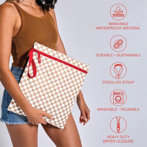 Bodysurf Wet Bag for Swimsuit, Beach, Pool, Gym, Travel, Dirty Laundry - Wet Bags for Baby, Kids, Toddlers, Pump Parts, Cloth Diapers - Reusable Waterproof Striped Makeup & Toiletry Pouch - Sand in Kuwait