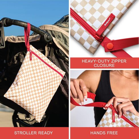 Bodysurf Wet Bag for Swimsuit, Beach, Pool, Gym, Travel, Dirty Laundry - Wet Bags for Baby, Kids, Toddlers, Pump Parts, Cloth Diapers - Reusable Waterproof Striped Makeup & Toiletry Pouch - Sand in Kuwait