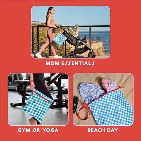Bodysurf Wet Bag for Swimsuit, Beach, Pool, Gym, Travel, Dirty Laundry - Wet Bags for Baby, Kids, Toddlers, Pump Parts, Cloth Diapers - Reusable Waterproof Striped Makeup & Toiletry Pouch - Sand in Kuwait