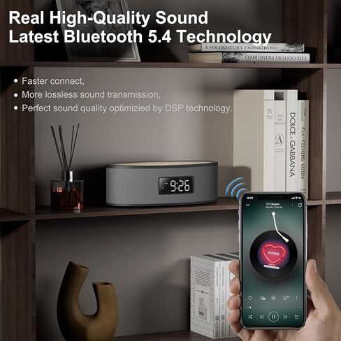Bluetooth Clock Radio Speaker Compact with LED Clock Dual Alarms, FM Radio, Sound Machine, USB, AUX, Aesthetic Style with Great Sound Performance, Auto Dimmer, Sleep Timer in Kuwait