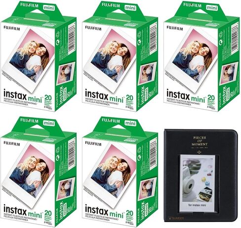 Fujifilm Instax Mini Instant Camera Film: 100 Shoots Total, (10 Sheets x 10) Bundle with Slinger 64 Pocket Mini Instax Photo Album - Capture Memories Anytime, Anywhere (Black) in Saudi Arabia