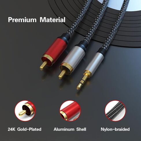 كابلات RCA، كابل RCA مجدول من النايلون بطول 100 قدم/30 متر إلى 3.5 مم، سلك ذكر إلى ذكر Aux إلى RCA Audio Y للهواتف الذكية، MP3، الأجهزة اللوحية، مكبرات الصوت، HDTV، تمديد كابل الصوت والفيديو RCA in Kuwait