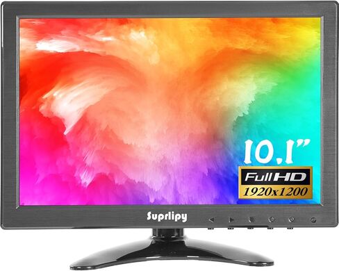 10.1 Inch Mini Small HDMI Monitor 1920x1200 16:10 IPS Metal Housing LCD Display Screen Support HDMI/VGA/AV/BNC Input with Remote Control Built-in Speakers for PC Security Camera RasPi in Kuwait