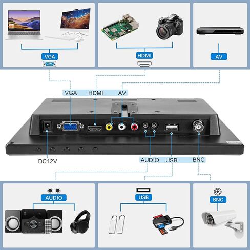 10.1 Inch Mini Small HDMI Monitor 1920x1200 16:10 IPS Metal Housing LCD Display Screen Support HDMI/VGA/AV/BNC Input with Remote Control Built-in Speakers for PC Security Camera RasPi in Kuwait