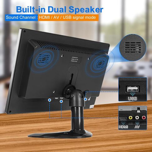 10.1 Inch Mini Small HDMI Monitor 1920x1200 16:10 IPS Metal Housing LCD Display Screen Support HDMI/VGA/AV/BNC Input with Remote Control Built-in Speakers for PC Security Camera RasPi in Kuwait