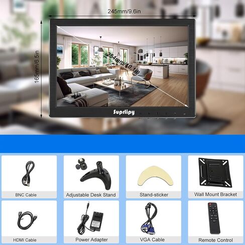 10.1 Inch Mini Small HDMI Monitor 1920x1200 16:10 IPS Metal Housing LCD Display Screen Support HDMI/VGA/AV/BNC Input with Remote Control Built-in Speakers for PC Security Camera RasPi in Kuwait