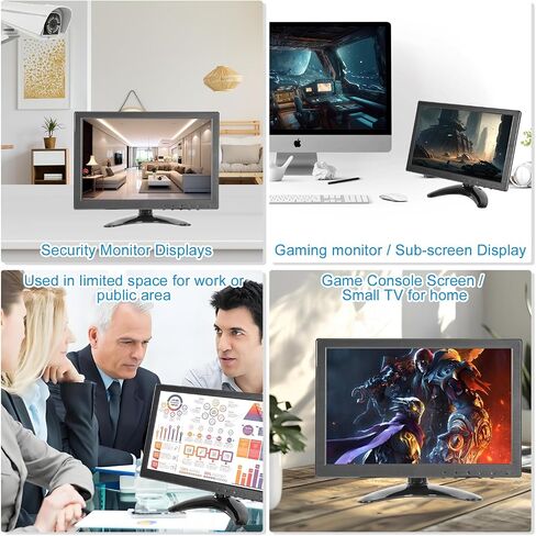 10.1 Inch Mini Small HDMI Monitor 1920x1200 16:10 IPS Metal Housing LCD Display Screen Support HDMI/VGA/AV/BNC Input with Remote Control Built-in Speakers for PC Security Camera RasPi in Kuwait