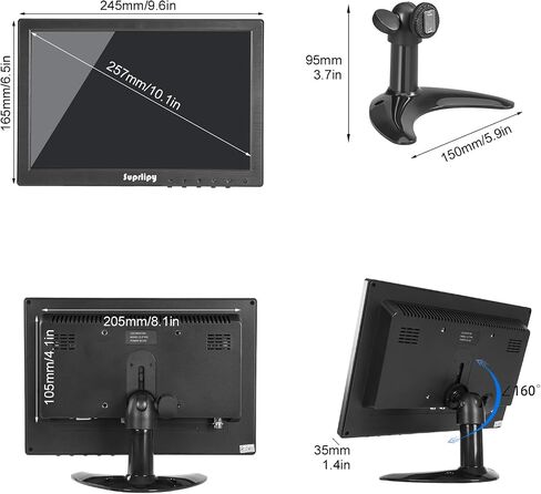 10.1 Inch Mini Small HDMI Monitor 1920x1200 16:10 IPS Metal Housing LCD Display Screen Support HDMI/VGA/AV/BNC Input with Remote Control Built-in Speakers for PC Security Camera RasPi in Kuwait
