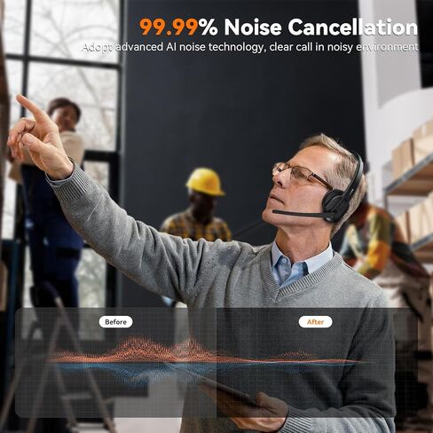 LEVN Wireless Headset with Mic for Work, Bluetooth Headset with Microphone (AI Noise Cancelling), Wireless Headset with Microphone for PC/Computer/Laptop/Work from Home/Office/Call Center/Teams/Zoom in Kuwait
