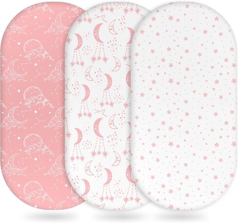 Baby Bassinet Sheets Girl Boy, Fitted Bassinet Sheet Set 3 Pack Bassinet Mattress Sheets Universal Fit for Rectangle, Round, Oval, Hourglass Mattress, Soft Breathable Dark Blue Planet in Saudi Arabia