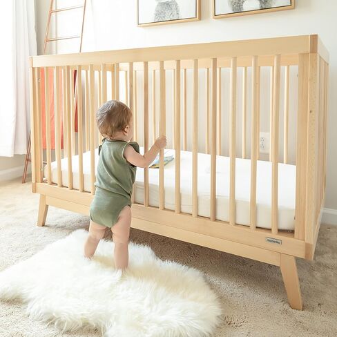 dadada Baby Soho 3 in 1 Convertible Wooden Crib to Toddler Bed - Made in Italy, GREENGUARD Gold Certified, Baby-Safe Finish, Sustainable Beech Wood, Modern Design, 3 Adjustable Heights (Natural Wash) in Saudi Arabia