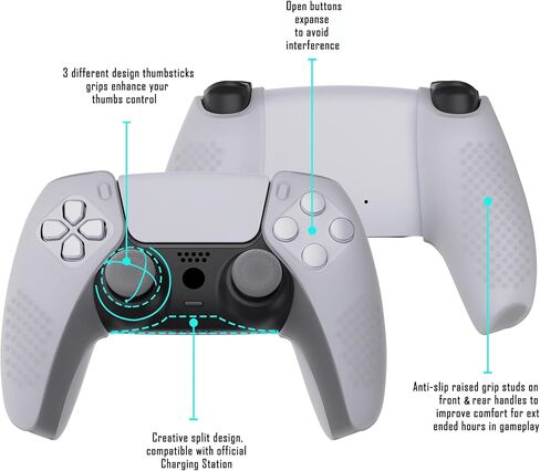 PlayVital Guardian Edition غطاء سيليكون مريح وناعم لوحدة التحكم لجهاز ps5 متوافق مع جلود حماية مطاطية لمحطة الشحن مع أغطية عصا التحكم لجهاز ps5 - أسود in Kuwait