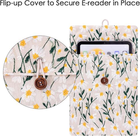 Embroidery Daisy Sleeve Pouch for 6.8-7 Inch eBook/E-Reader/Kindle Paperwhite (White Beige) in Saudi Arabia