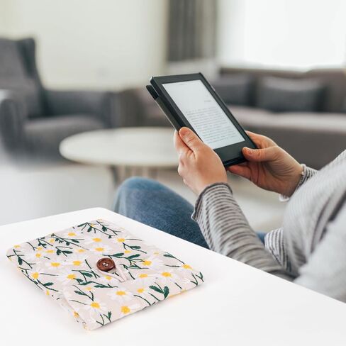 Embroidery Daisy Sleeve Pouch for 6.8-7 Inch eBook/E-Reader/Kindle Paperwhite (White Beige) in Saudi Arabia