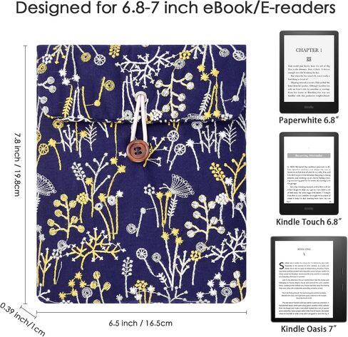 Embroidery Daisy Sleeve Pouch for 6.8-7 Inch eBook/E-Reader/Kindle Paperwhite (White Beige) in Saudi Arabia