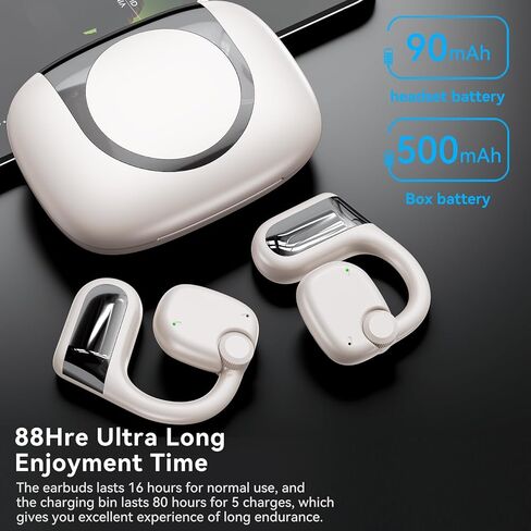 Wireless Bluetooth 5.3 Open Ear Headphones Sport Earbuds with Earhooks IPX7 Waterproof Dual Microphones,Clear Sound Comfortable Fit,88H Playtime Suitable for Running,Fitness(Black) in Saudi Arabia
