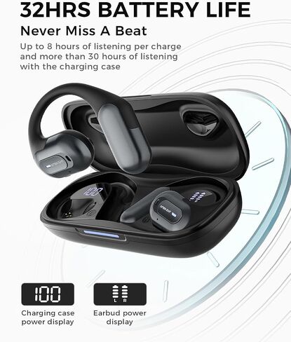 OICGOO Open Ear Headphones, Bluetooth 5.3 Open Earbuds with Earhooks, Built-in Mic, 32HRS Playtime with Digital Display, IPX7 Waterproof for Workouts and Running in Saudi Arabia