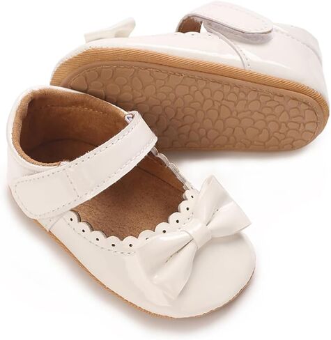 Clowora Infant Toddler Baby Girl Dress Shoes Mary Jane First Walking PU Leather Princess Wedding Rubber Sole Non-Slip with Bowknot Floral Flats in Saudi Arabia