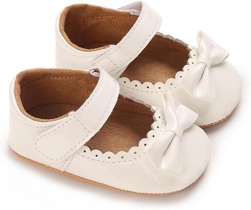 Clowora Infant Toddler Baby Girl Dress Shoes Mary Jane First Walking PU Leather Princess Wedding Rubber Sole Non-Slip with Bowknot Floral Flats in Saudi Arabia