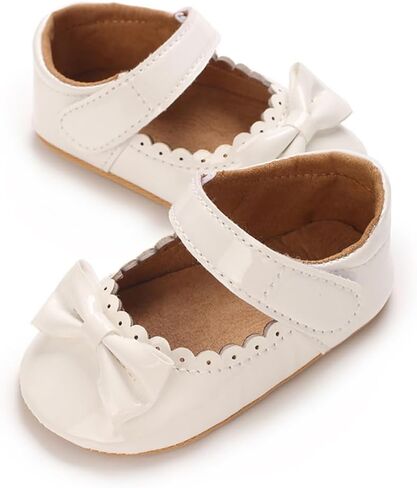Clowora Infant Toddler Baby Girl Dress Shoes Mary Jane First Walking PU Leather Princess Wedding Rubber Sole Non-Slip with Bowknot Floral Flats in Saudi Arabia