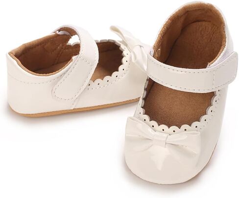 Clowora Infant Toddler Baby Girl Dress Shoes Mary Jane First Walking PU Leather Princess Wedding Rubber Sole Non-Slip with Bowknot Floral Flats in Saudi Arabia