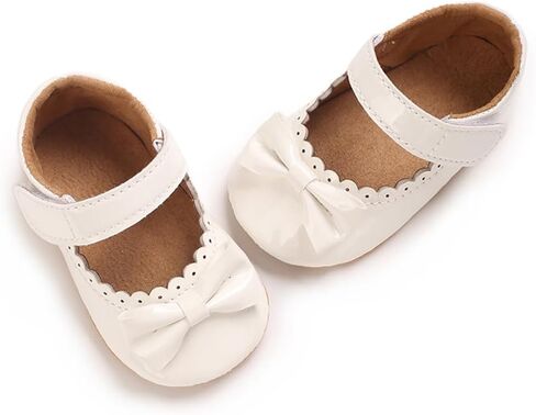Clowora Infant Toddler Baby Girl Dress Shoes Mary Jane First Walking PU Leather Princess Wedding Rubber Sole Non-Slip with Bowknot Floral Flats in Saudi Arabia