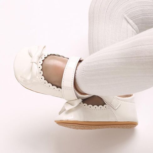 Clowora Infant Toddler Baby Girl Dress Shoes Mary Jane First Walking PU Leather Princess Wedding Rubber Sole Non-Slip with Bowknot Floral Flats in Saudi Arabia