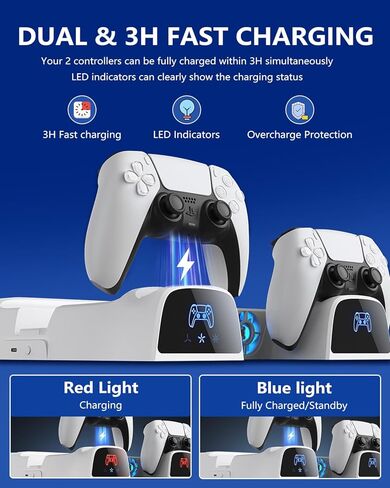 HUO JI PS5 / PS5 Slim Stand and Cooling Station with LED Controller Charging Station for Playstation 5 Console, PS5 Controller Charger, PS5 / PS5 Slim Accessories with 3 Level Cooling Fan x2 in Kuwait