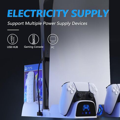 HUO JI PS5 / PS5 Slim Stand and Cooling Station with LED Controller Charging Station for Playstation 5 Console, PS5 Controller Charger, PS5 / PS5 Slim Accessories with 3 Level Cooling Fan x2 in Kuwait