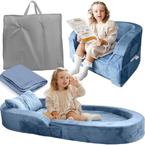 Sleepah Toddler Travel Bed & Chair – Foam Raised Safety Bumpers (55" x 26" x 8") – Foldable Portable Travel Cot for Children 18M – 6yr Old - Fold Out Sofa Couch Lounger with Sheet Pillow & Case (Pink)