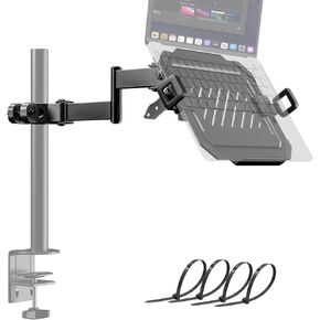 PUTORSEN Laptop Pole Mount Tray,Universal Full Motion Laptop Arm Laptop Holder Arm with Removable 75mm and 100mm VESA Plate,Fit 12 to 18 inch Laptops, Black