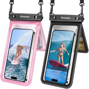 Double Space Waterproof Phone Pouch, 2 Pack Waterproof Phone Case with Lanyard for iPhone 15 Pro Max Galaxy S23 Pixel 7a up to 8.5’’, Cellphone Dry Bag for Beach Vacation Travel Cruise Essentials