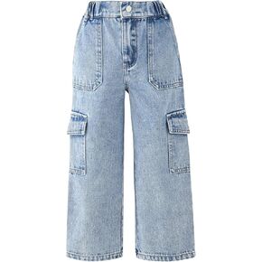 Floerns Toddler Girl's Elastic Waist Flap Pocket Wide Leg Jeans Pants
