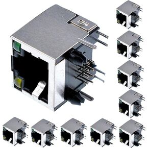 10 Pcs Shielded RJ45 Female 8P8C 90 Degree Angle Network Modular Connector for PCB - Enhanced Connectivity with LED Indicators
