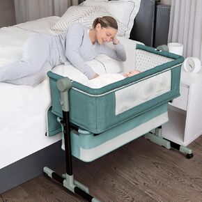 Bedside Baby Bassinet - Newborn Bassinet Bed with Adjustable Height, Storage Basket, and Comfy Mattress - Lightweight Next To Me Crib, Portable Arms Reach Co Sleeper Bassinet for Infant in Saudi Arabia