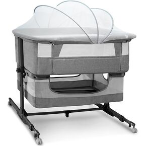 Baby Bassinet, 3 in 1 Bassinet Bedside Sleeper, Bedside Bassinet for Baby，Rocking Bassinet for Baby with Wheels and Storage Basket, Easy Folding Adjustable Portable Newborn Crib