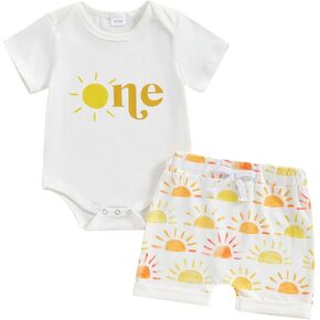 FYBITBO 1st Birthday Baby Boy Outfit Sun One Shirt Romper Short Sleeve Bodysuit and Shorts First Birthday Boy Clothes Set