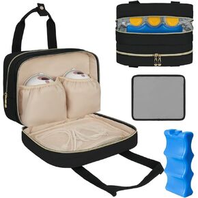 Breastmilk Cooler Travel Bag, Wearable Breast Pump Storage Bag Compatible with Momcozy/Medela/Elvie/Willow Breast Pump with Ice Pack and Waterproof Mat,Black