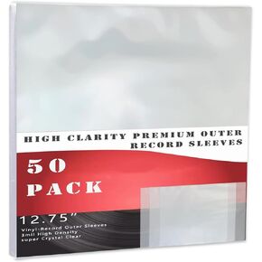 Vinyl Record Sleeves 50 Pack 12.75" x 12.75" LP Record Sleeves Outer Clear Premium Polypropylene Vinyl Protective Sleeves Album Covers