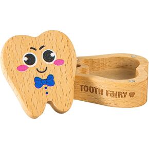 Tooth Fairy Box, Wooden Tooth Keepsake Box Magnetic Tooth Holder Cute First Tooth Storage Box Tooth Shape Birthday Souvenir Gift for Lost Teeth (Engraved Women's Style)