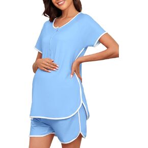 Stripe Maternity Nursing Pajamas Sets Womens Button Down Pregnancy Pjs Sets Soft Two Piece Pregnant Loungewear Sets