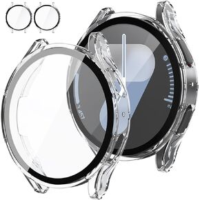 Tensea [2Pack] for Samsung Galaxy Watch FE 2024/5 2022/4 2021 Screen Protector Case 40mm Accessories, Protective Face Cover for 40 mm, Hard Bumper Built-in Tempered Glass Film for Women Men
