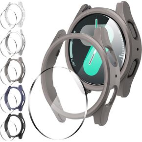 Suoman 5+5 Pack Screen Protector for Samsung Galaxy Watch 7 40mm Case, HD Screen Protector+ All-Round PC Matte Protector Cover Set for Galaxy Watch 7 40mm(Black+Blue+Silver+Grey+Clear)