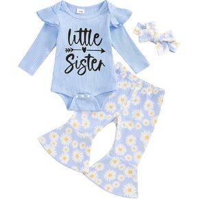 Newborn Infant Baby Girl Clothes Long Sleeve Romper Bodysuit Floral Bell Bottoms Pants Fall Winter Outfit Clothing