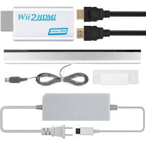Wii 4 in 1 Kit Wii to HDMI Converter,Wii Sensor Bar Wired Plus Infrared Sensor Bar,Wii Power Cord AC Adapter, 5ft High-Speed HDMI Cable Compatible with Nintendo Wii