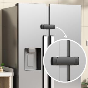 EUDEMON 1 Pack Latest French Fridge Lock French Door Refrigerator/Freezer Lock Apply to Max 3.54"(90mm) Two Door Gap Distance for Kids & Babies,Easy to install no Tools Need or Drill (Black)