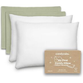 Comfy Cubs Toddler Pillow with Soft Cotton Pillowcase, 13"x18", Blush - Kids Pillow for Sleeping & Travel - Adorable & Comfortable Small Pillow - Kids Travel Pillow with Breathable Microfiber Fill