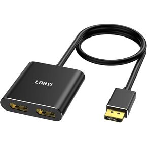 Displayport to Dual Displayport Splitter Adapter,4K60Hz MST Displayport hub 1 in 2 out Display port for Dual Monitors ，DP1.4 Display Port Splitter for Desktop, Laptop，Extend Display
