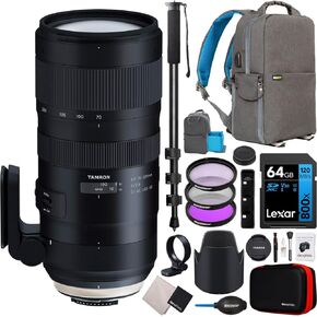 Tamron SP 70-200mm F/2.8 Di VC USD G2 Lens for Nikon F-Mount DSLR Cameras A025 Telephoto Zoom Bundle with Deco Gear Photography Backpack + Filter Kit + 64GB Card + Photo Video Accessories in Kuwait