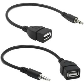 2-Pack AUX to USB Adapter, 3.5mm Male Audio Jack to USB 2.0 Female Converter for Car Gold-Plated Anti-Interference Cable for Playing Music from U Disk
